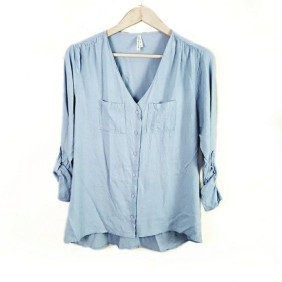 Moon Orchid Tops - 3/$30 // Blue Chambray Button Down Pocket Blouse